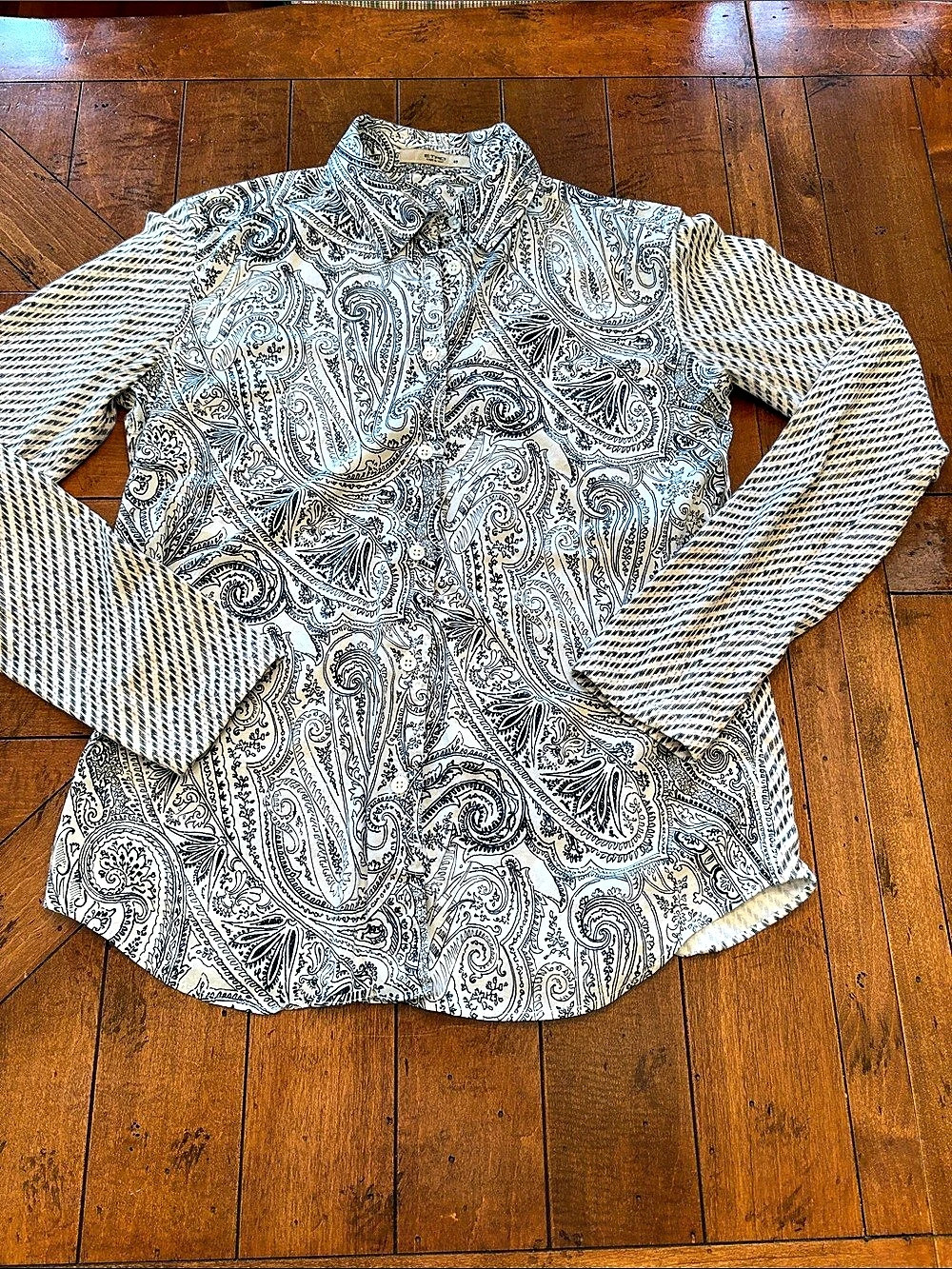 Etro Paisley Button Down Shirt in White & Black Size 42